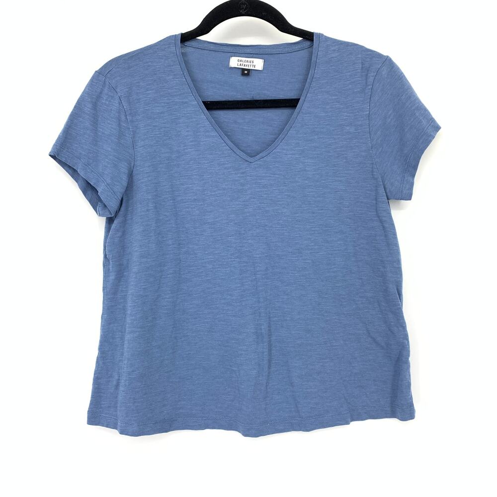 Galeries Lafayette V-Neck Short Sleeve T-Shirt Womens Size Medium Blue